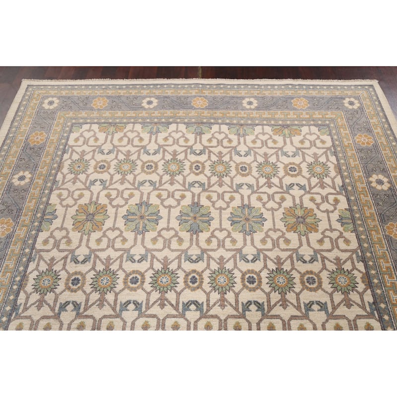 Vegetable Dye Geometric Khotan Oriental Area Rug Handmade Wool Carpet - 6'8" x 9'8"