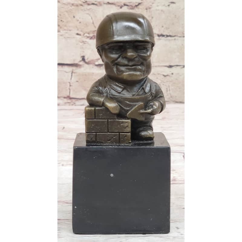 Construction Worker Bricklayer Builder Contractor Bronze Statue Gift Figurine Bookend 5.5 Inches 2.5 Inches