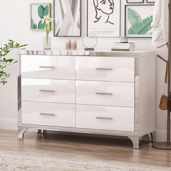 metallic finish dresser Metallic Finish Dresser Glitter Trim Modern Bedroom Furniture - Bed Bath & Beyond