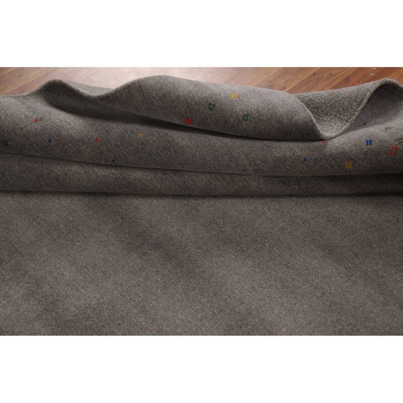 Gray Tribal Gabbeh Oriental Area Rug Hand-Knotted Wool Carpet - 8'3" x 9'10"