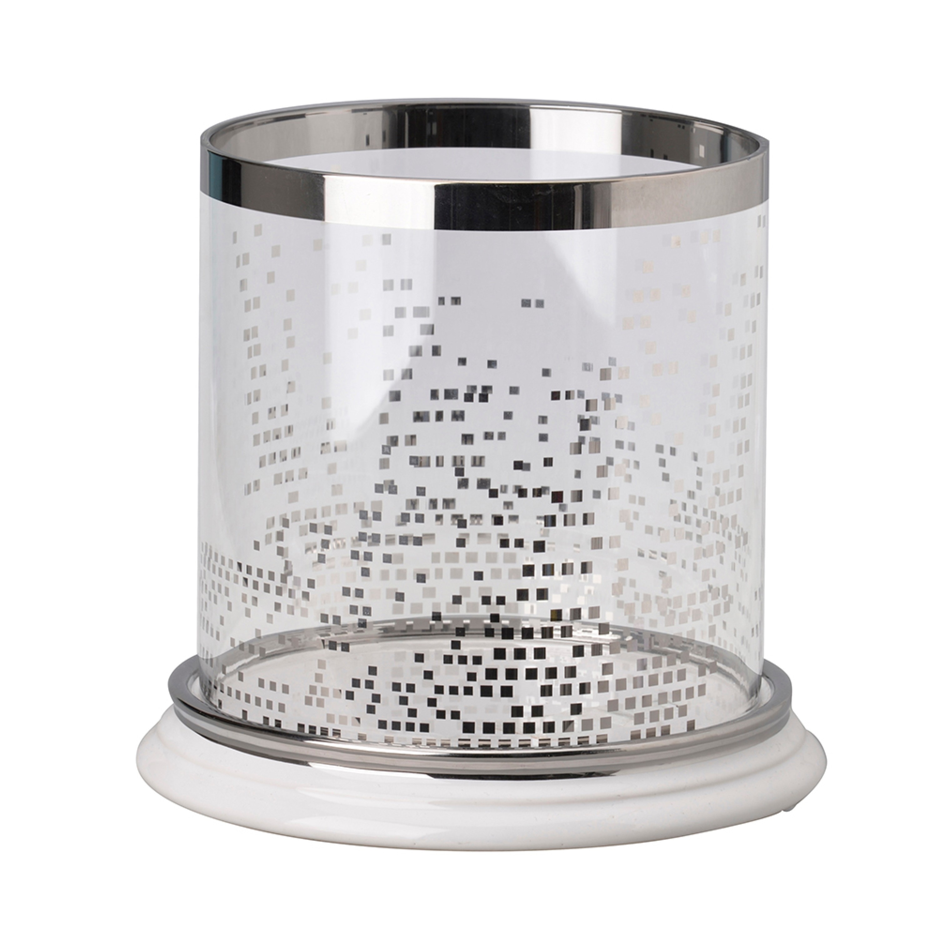 Gsy Decorative Candle Holder, Silver and White Patchwork, 7 Inch Glass