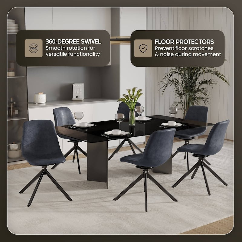 Markley Leather Dining Chair 360 Degree Swivel with Iron legs Modern Accent Side Chair