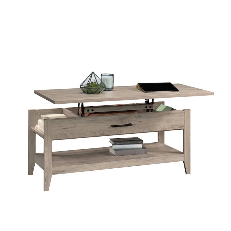 Wood Lift-Top Coffee Table with Hidden Storage and Open Shelf, Brown - 43.31" L x 19.29" W x 18.98" H