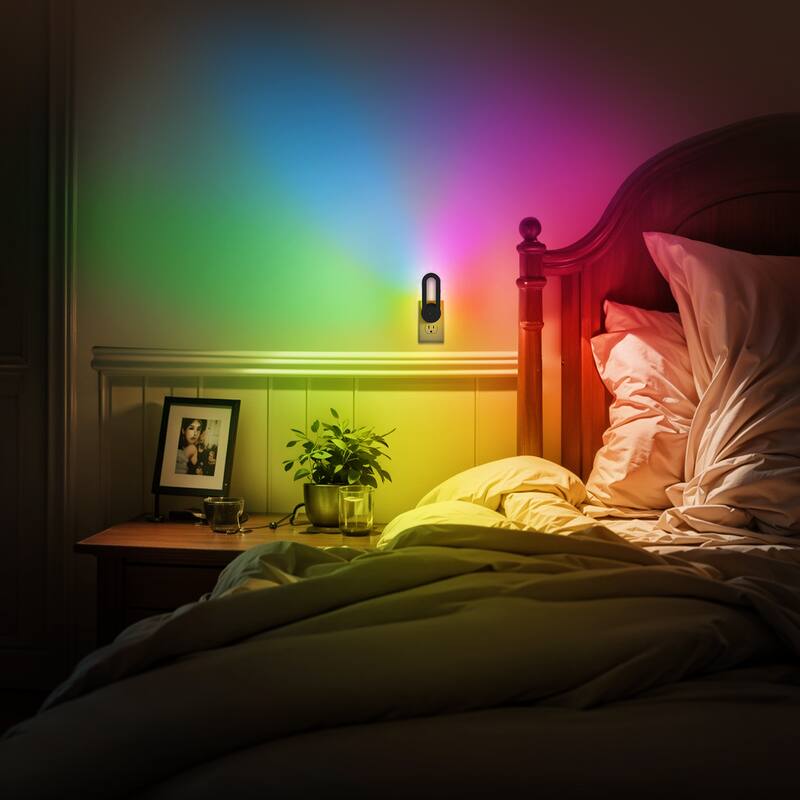 YANSUN Plug-in RGB Night Light with Rotating Arm, Dimmable Rainbow Wall Lamp