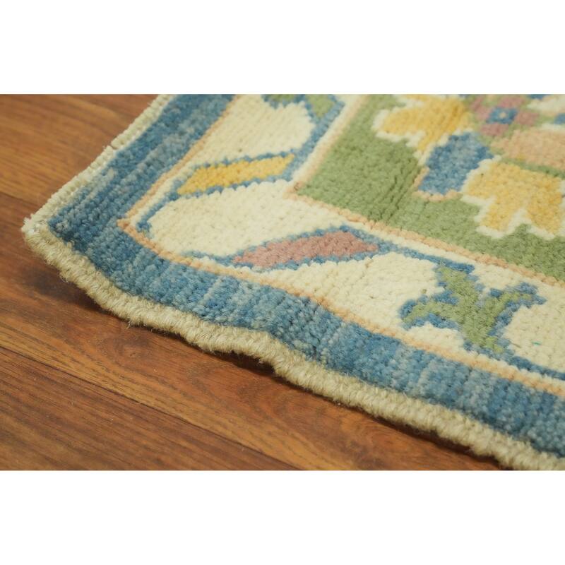Vegetable Dye Blue Oushak Turkish Area Rug, Floral Geometric Carpet - 11' 9'' X 9' 5''
