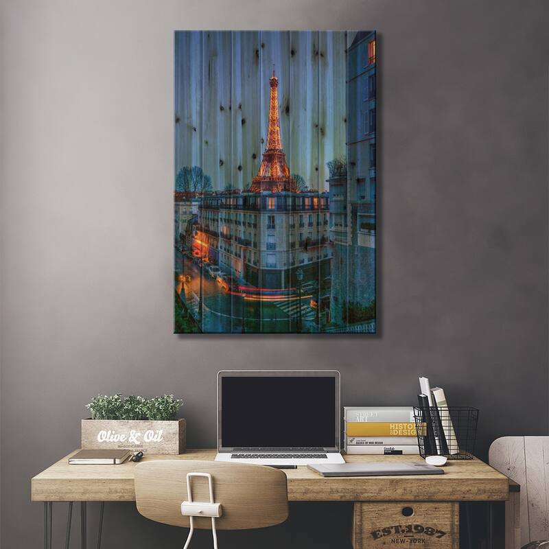 The Eiffel Tower By Night Print On Wood by Rose Palmisano - Multi-Color