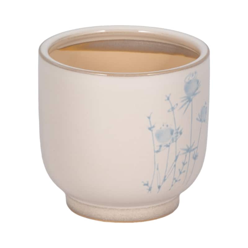 Sagebrook Home Stoneware Planter 5-Inch Ivory/Blue Enchanting Blue Flowers Design - 5" x 5" x 5"