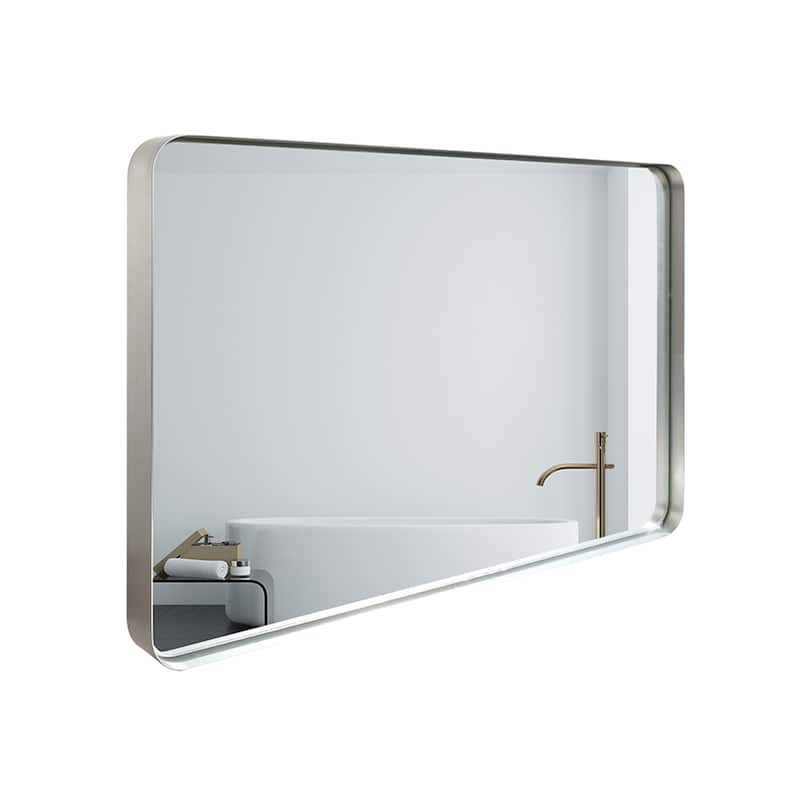 Brushed Silver Rounded Corner Rectangle Wall Mirror