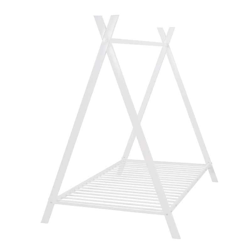 White Twin over Twin Metal Bunk House Bed Frame with Built-in Ladder