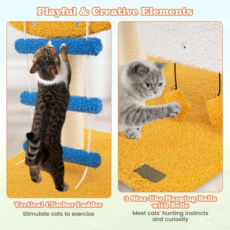 Indoor Small Aviation-themed Cat Tree Cat Tower with Helicopter Top Perch-Yellow