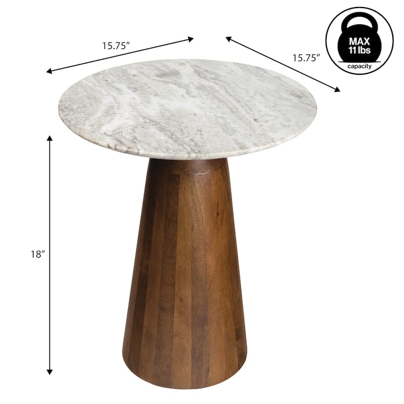 Kaito 18" Round Marble/Wood Accent Table - 15.75L x 15.75W x 18H