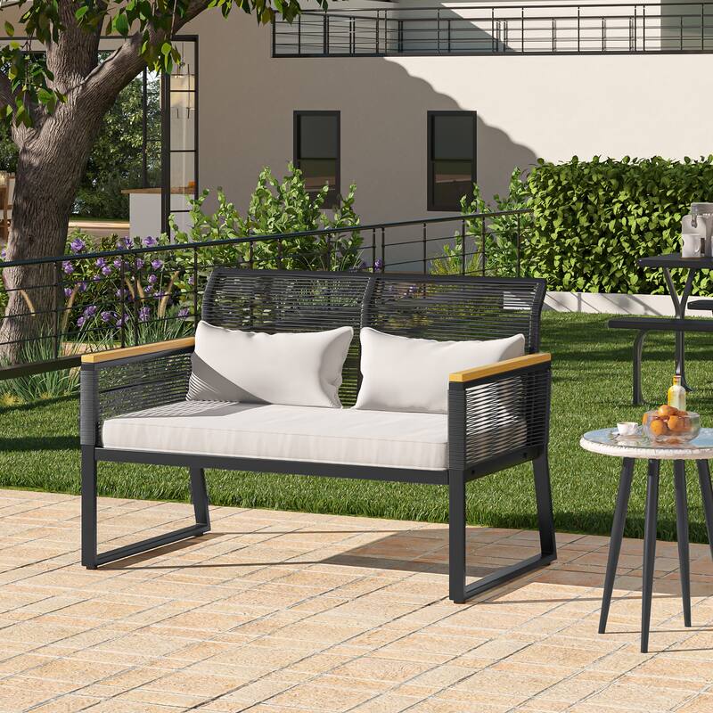 45.3"Patio Wicker Double Sofa with Cushions - 45.3"L x 28"W x 23.6"H