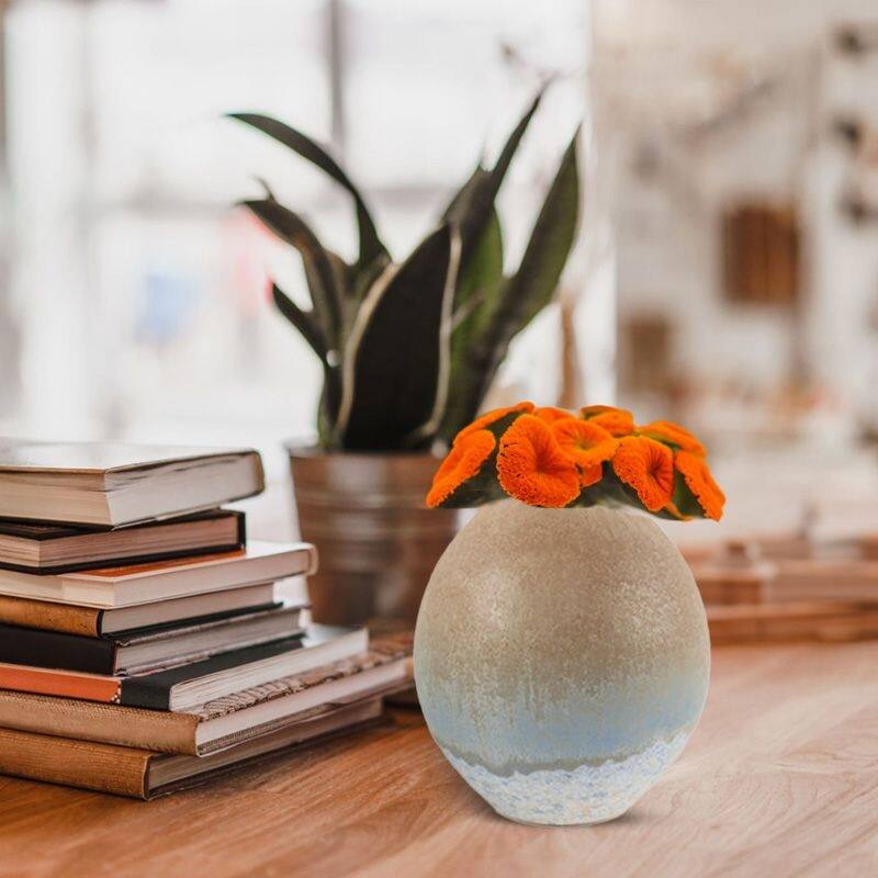 Ombre Coastal Ceramic Oval Vase Set of 2 with Elegant Gradient Finish