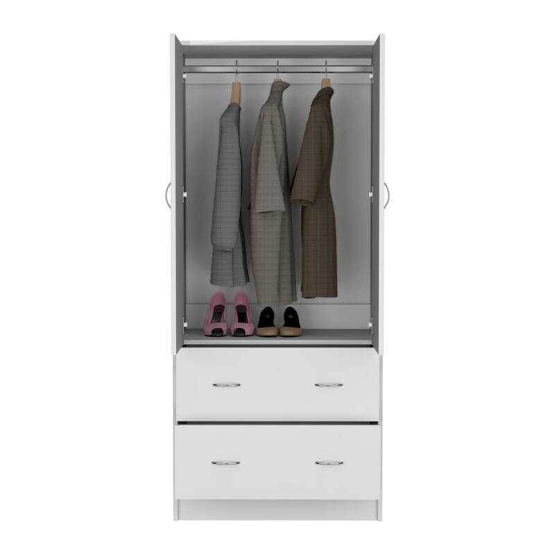 30.9" Modern Armoire with Double Doors, 2 Drawers and Hanging Rod for Bedroom