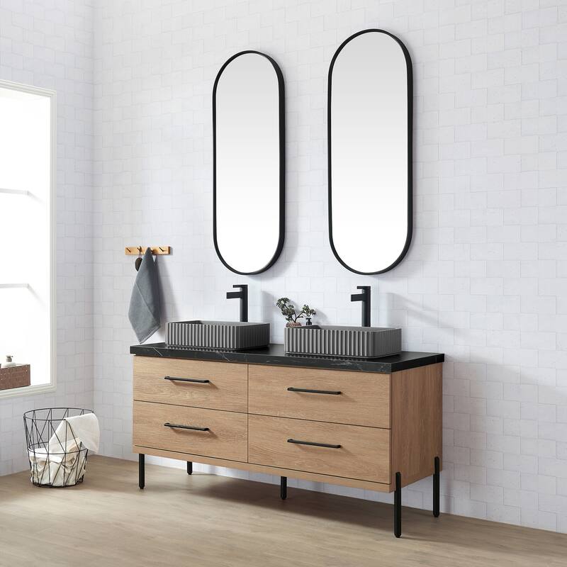 Trento Bath Vanity, Sintered Stone Top with Concrete Sink & Mirror