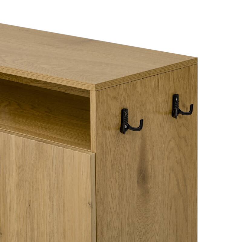 Bayliy 2 Doors Storage Cabinet with Shoe Bench and Adjustable Shelves