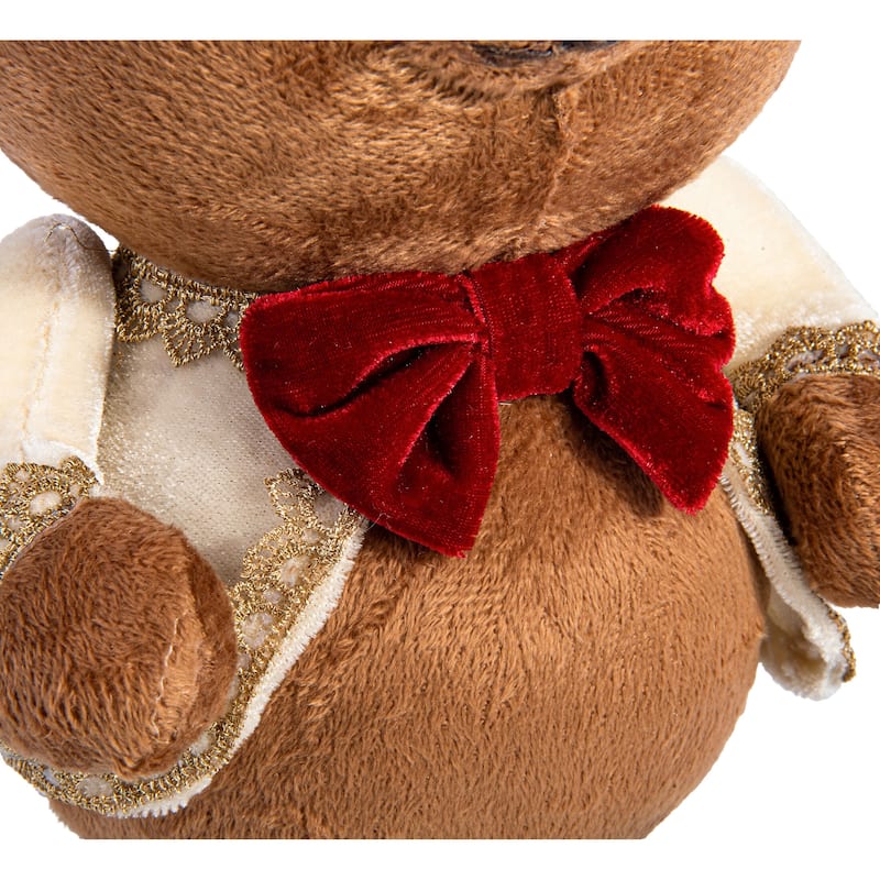 Brown & Gold Plush Bear Christmas Decoration - 6.3 x 4.7 x 9.8"