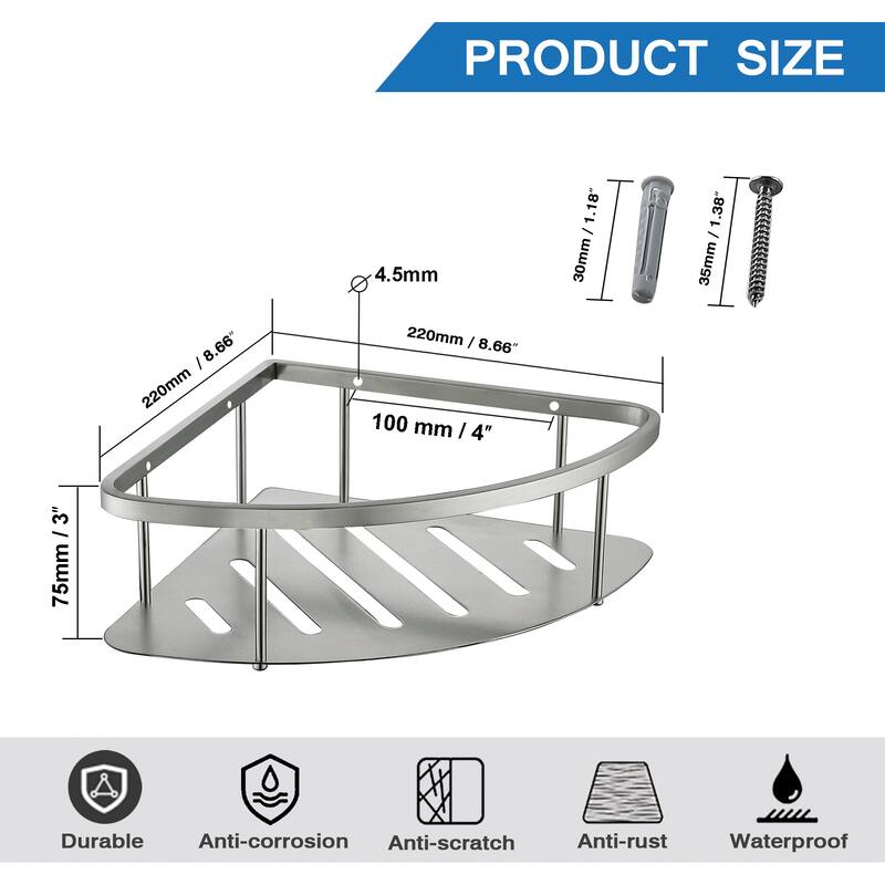 304 Stainless Steel Wall Mounted Corner Shower Caddy Corner Storage Shelf Shower Basket