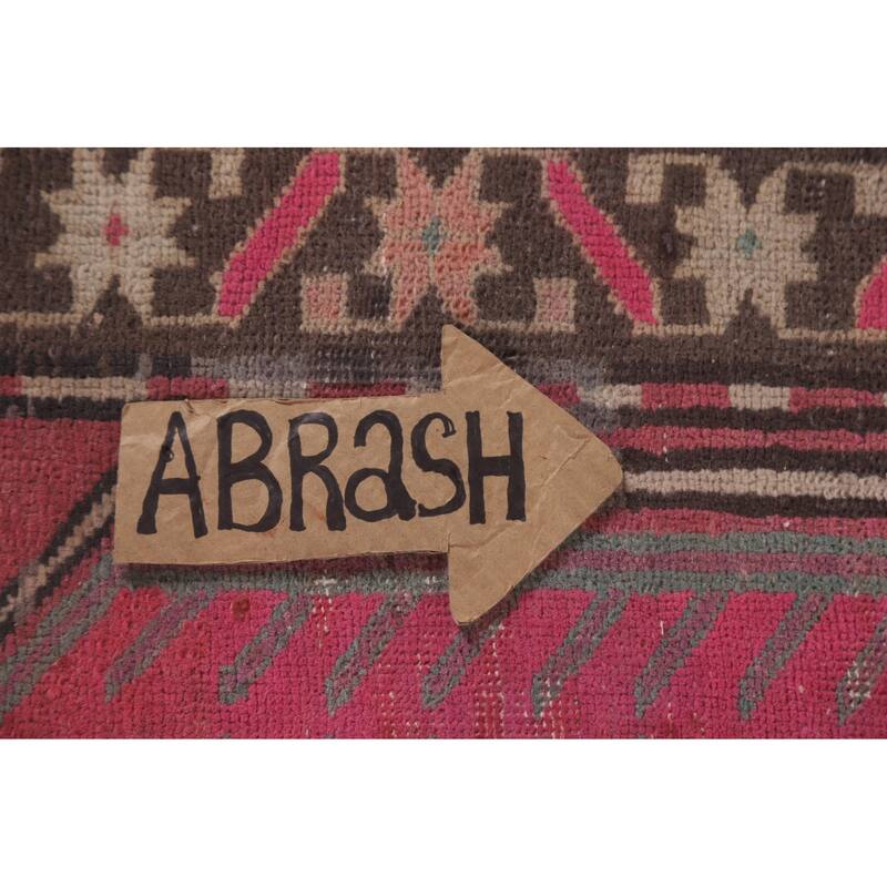 Hand Knotted Oriental 100% Wool Carpet Traditional Tribal Pink Meshkin Runner Rug - 9' 5'' X 3' 9''
