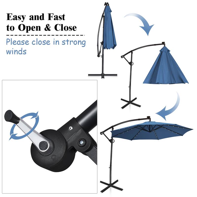 Costway 10FT Patio Offset Umbrella Solar Powered LED 360degrees