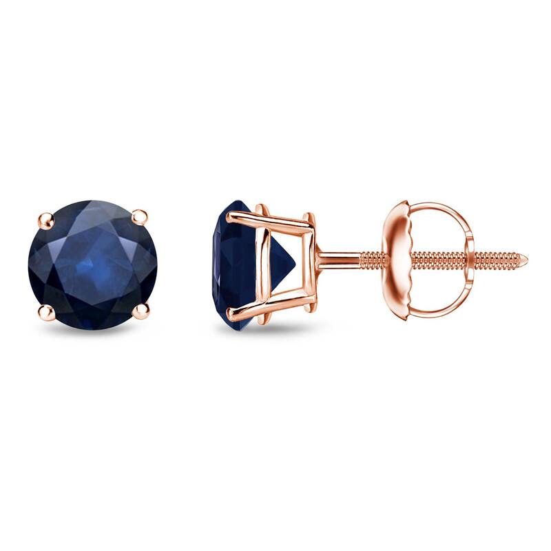 Auriya 14k Gold Round Sapphire Stud Earrings 1ctw - Rose