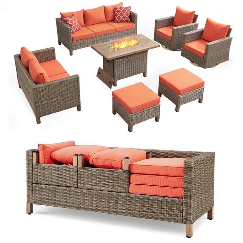 9 - Person Outdoor Wicker Patio Conversation Furniture Set With Swivel Chairs