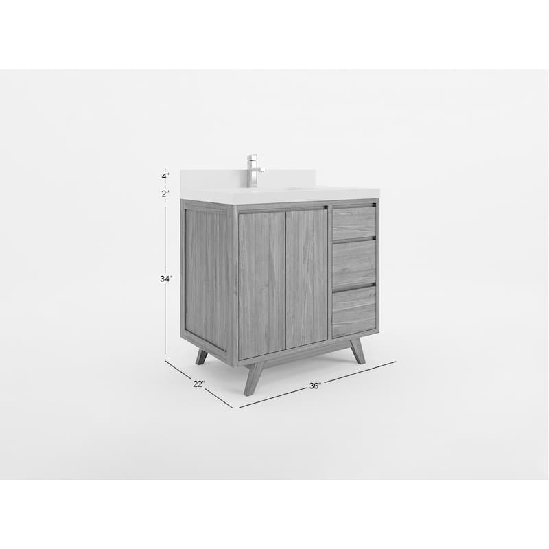 Willow Collections 36 in. W x 22 in. D Madison Teak Center Sink Bathroom Vanity with Countertop