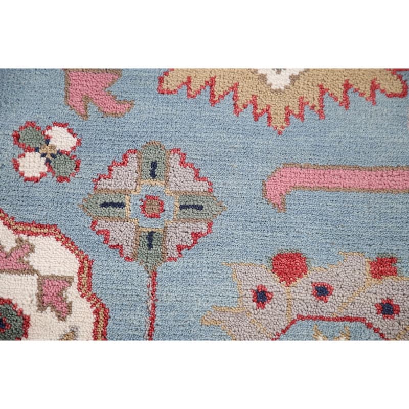 Light Blue Oushak Area Rug Hand-Knotted Oriental Wool Carpet - 8'3"x 9'10"