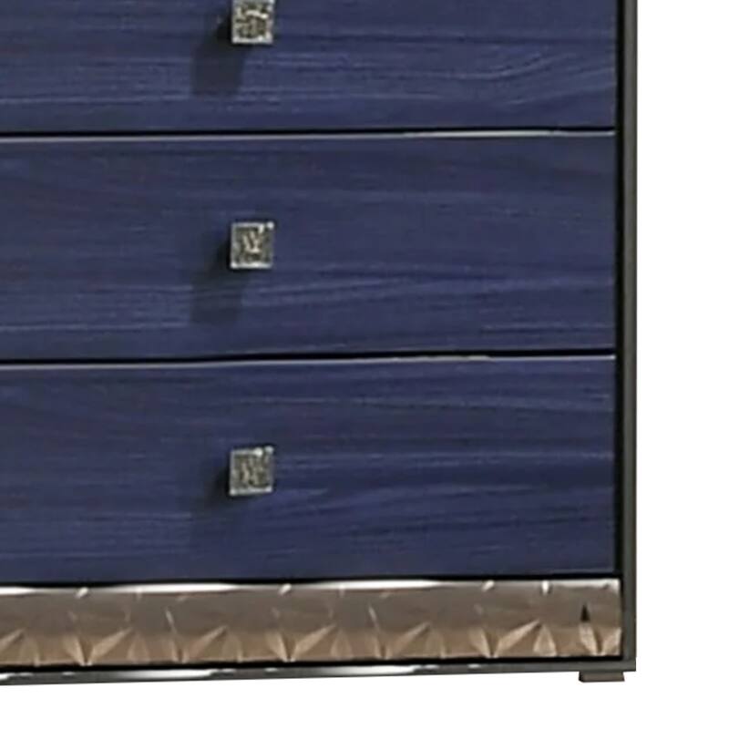 Zara Tall Dresser Chest with 5 Drawers, Ash Gray and Indigo Blue Wood
