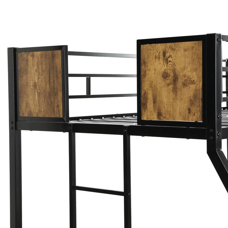 Twin Over Full Size Metal Bunk Bed with Dual Side Ladders and Guardrails, 11" Under-Bed Storage, No Box Spring Needed