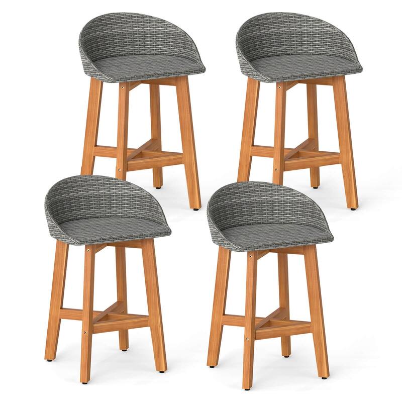 Costway Outdoor Faux Rattan Bar Chairs Set of 2/4 Solid Acacia Wood - See Details