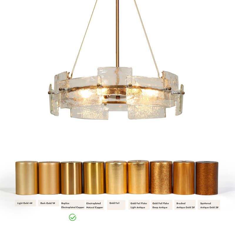 Modern Glam Gold 6-Light Drum Chandelier Textured Glass Pendant Light for Dining Room - D 20.5" x H 24"