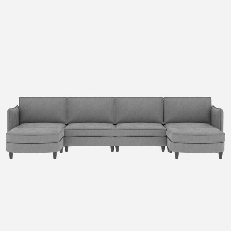 141.5" Fabric U-Shaped 6-Seater Sectional Sofa with Movable Ottoman, Arm Storage Pockets, and 1200lb Capacity