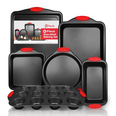Baking Pan Set, BPA-Free Carbon Steel Bakeware Set with Silicone Handles, Stackable Kitchen Oven Set, Cookie Sheet
