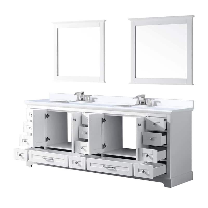 Dukes 84 in. W x 22 in. D White Double Bath Vanity, White Quartz Top, Faucet Set, and 34 in.