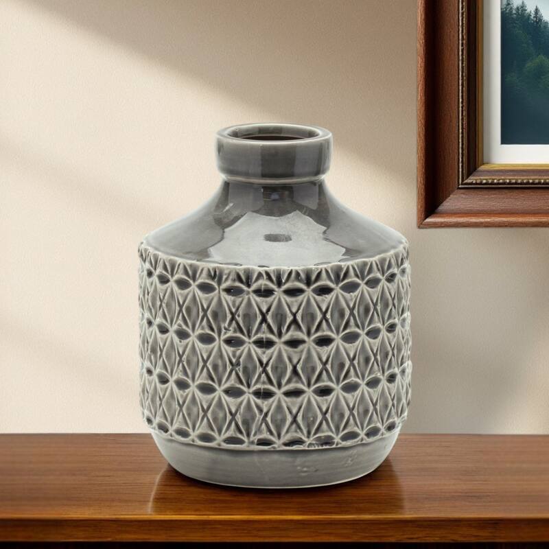 Grey Geometric Terracotta Bud Vase for Tabletop Decor