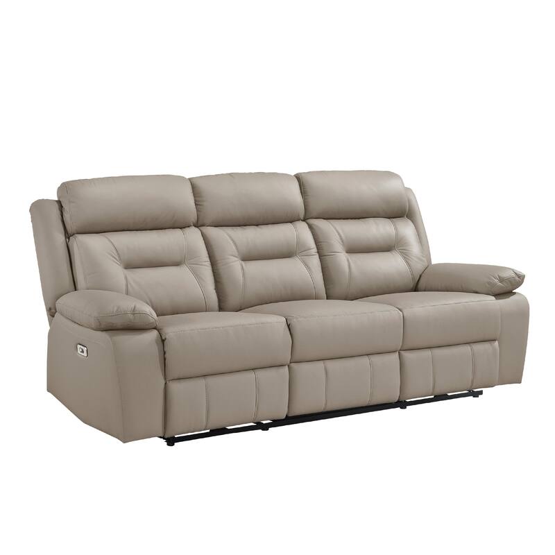 Conia Power Double Reclining Sofa, Latte Beige Leather, USB, 87 Inch