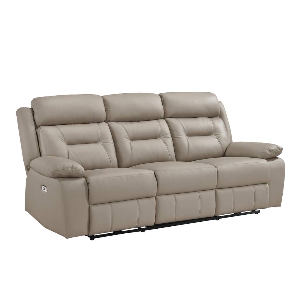 Conia Power Double Reclining Sofa, Latte Beige Leather, USB, 87 Inch