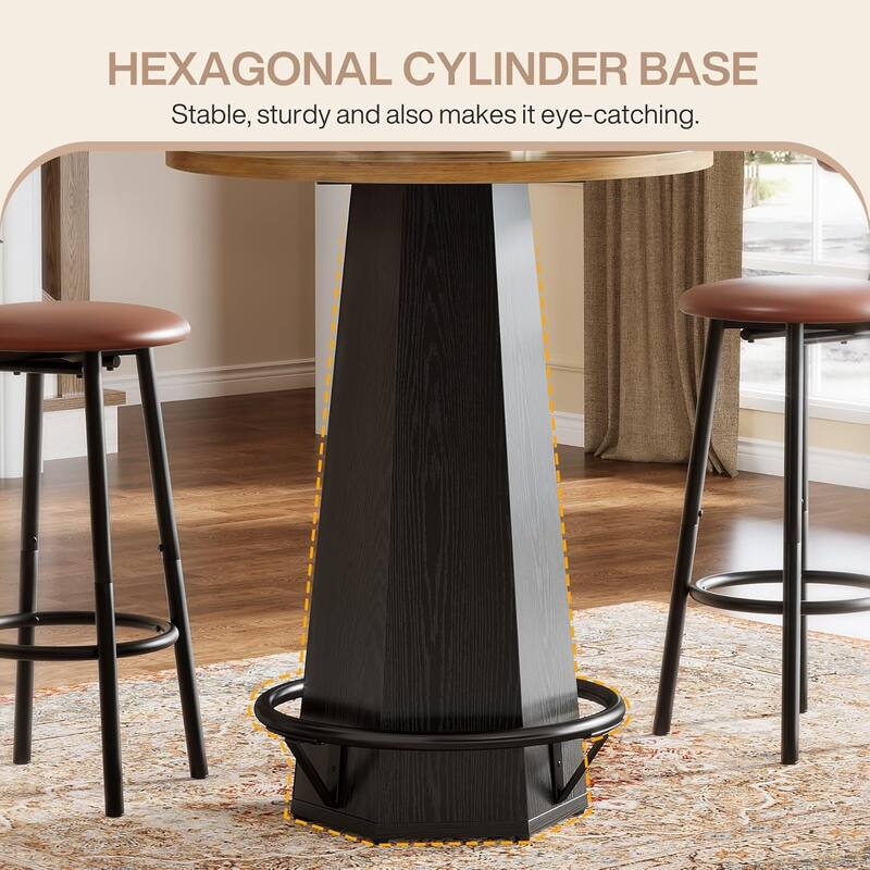 Round Bar Pub Table, 39.4" Bistro Cocktail Table , Industrial Home Bar High Top Unit, Small Spaces