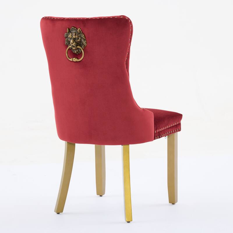 Velvet Dining Chairs Set of 2, Tufted Dining Chairs with Nailhead Trim, Kitchen Chairs with Lion Head Pulls Ring & Wooden Legs