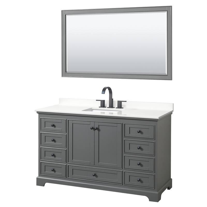 Wyndham Collection WCS202060S-QTZ-US3M58 Deborah 60" Free Standing - Dark Gray / White Quartz Top / Matte Black