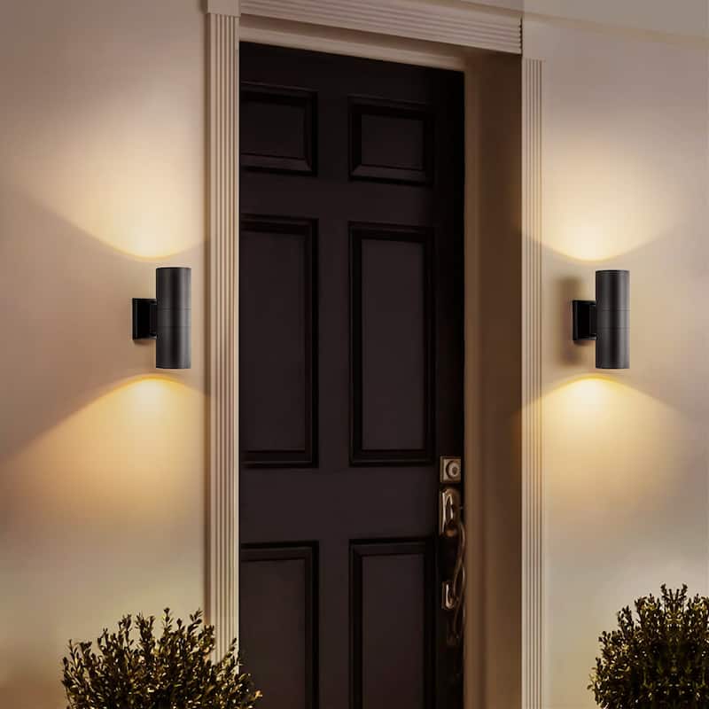 10.2 in. Modern Black Wall Sconce Aluminum Linear Cylinder LED Outdoor Wall Lights - 4.3 in. W x 10.2 in. H x 6.1 in. D
