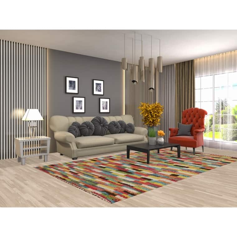 Plush Colorful Moroccan Area Rug Hand-Knotted Wool Carpet - 5'8" x 9'10"
