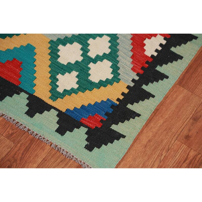 Hand Woven Oriental 100% Wool Carpet Southwestern All-Over Multi-Colored Kilim Area Rug - 7' 11'' X 5' 6''