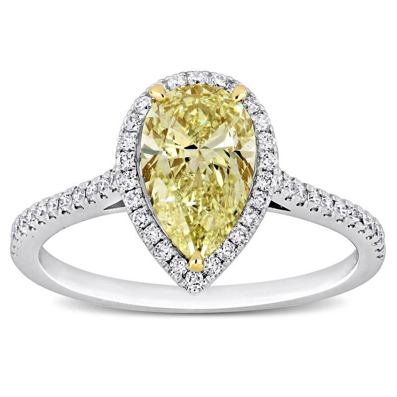 Miadora 1-3/4ct TDW Pear and Round-Cut Diamond Halo Ring in 14k White and Yellow Gold