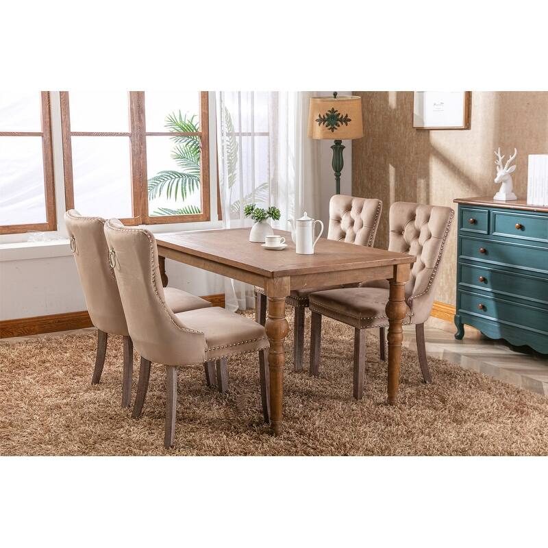 Tufted Velvet Dining Chairs with Nailhead Trim (Set of 2)