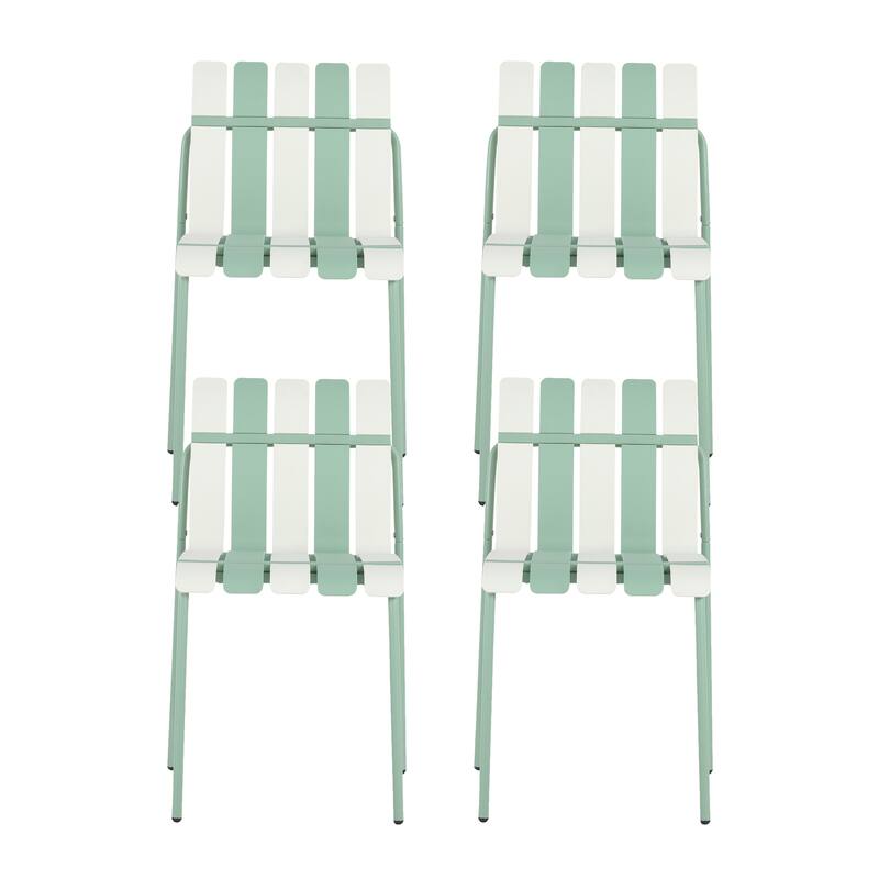 Modern Striped Chairs with Waterproof PP Seats & Metal Legs, 4-Pack - Haze Green,White