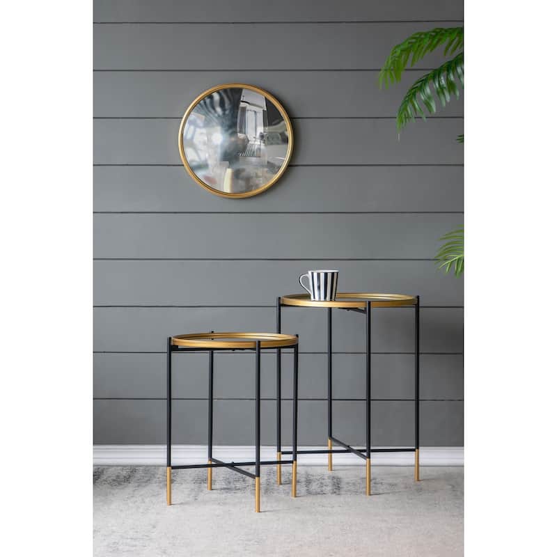 Nesting Side Tables Set of 2 with Glass Tops and Metal Frame - Black,Gold