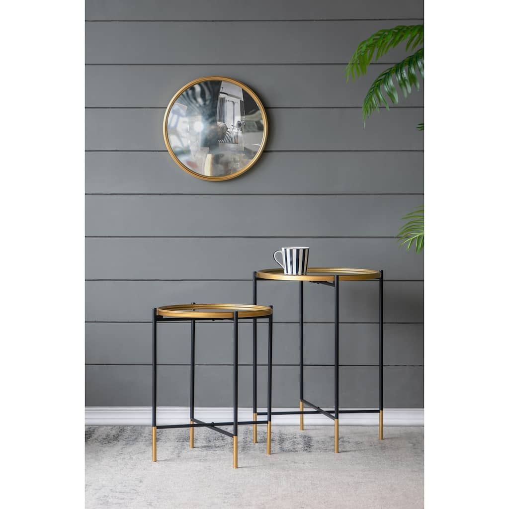 Nesting Side Tables Set of 2 with Glass Tops and Metal Frame