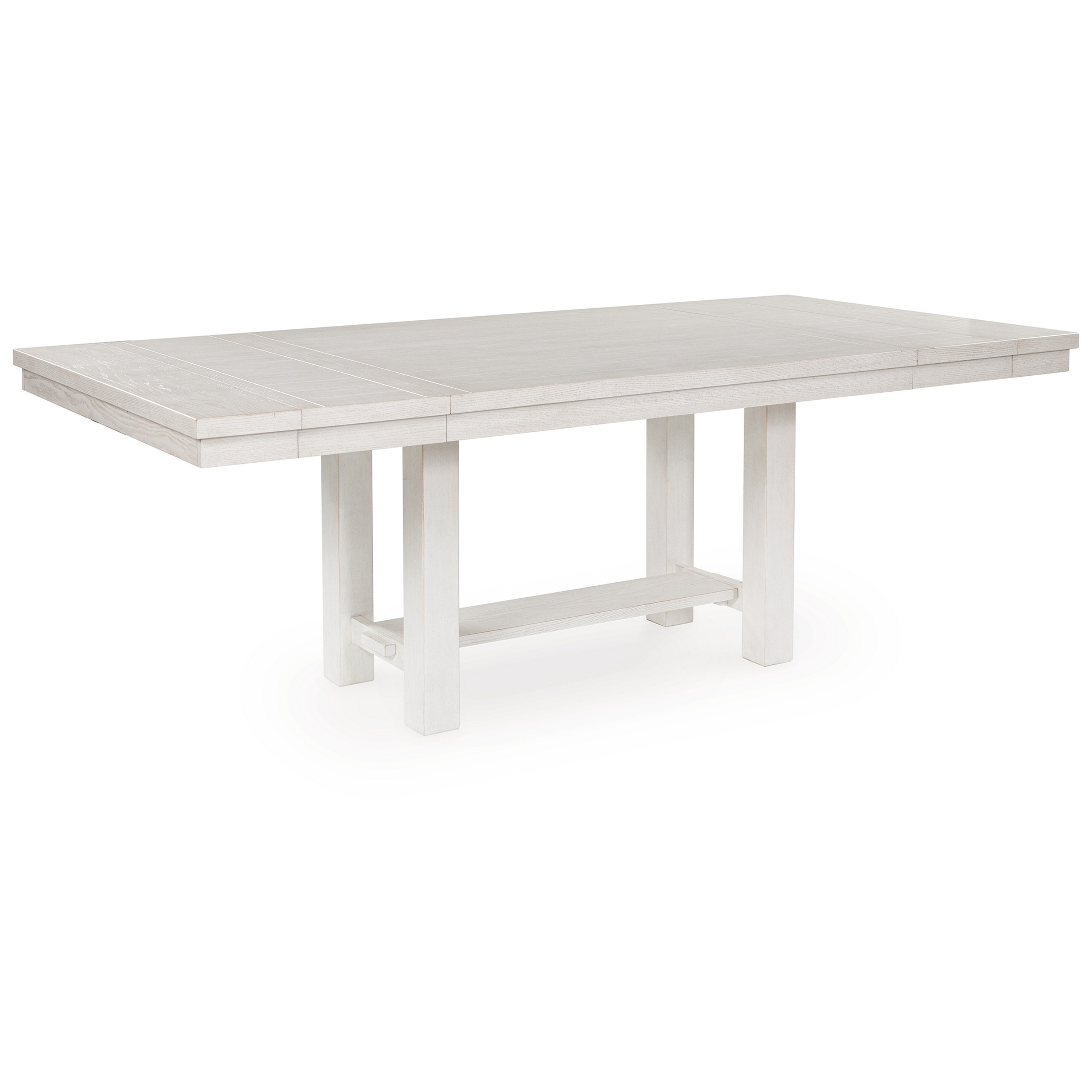 Benjara Fleur Dining Table with 2 Extension Leaves, White Wood, 62-86 Inch